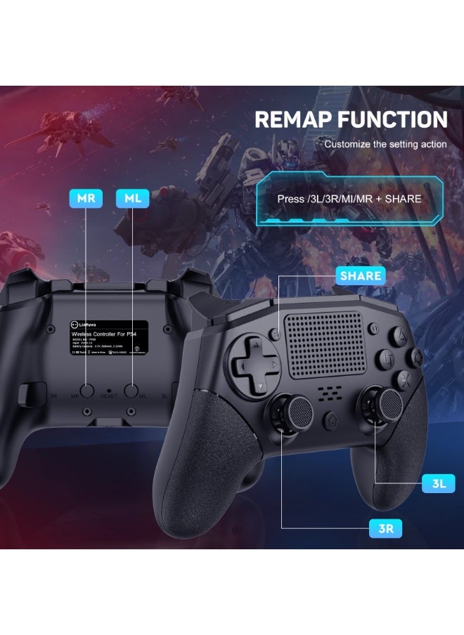Classic Wireless Controller LinYuvo KP02 Bluetooth Gaming Gamepad Compatible with PS4, PS4 Slim, PS4 Pro, Android, iOS13 above Six-Axis Gyroscope Programming Function Capacitive Touch Pad 3.5mm Audio Jack Adjustable Dual Motor Vibration Wake-Up Function Metal Joystick