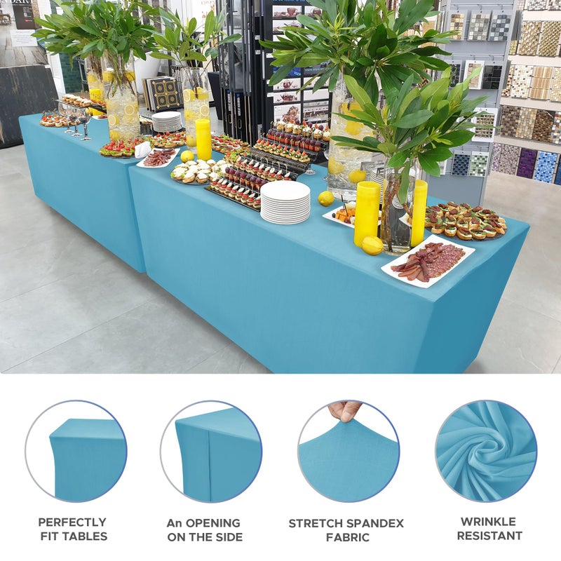 Nasitos Fitted Table Covers Stretch Spandex - 96 x 30 Inch - 2 Pack Turquoise Rectangle Table Clothes for 8 Foot Folding Tables  Fabric Tablecloths for Parties  Trade Show  Craft Show - Image 3