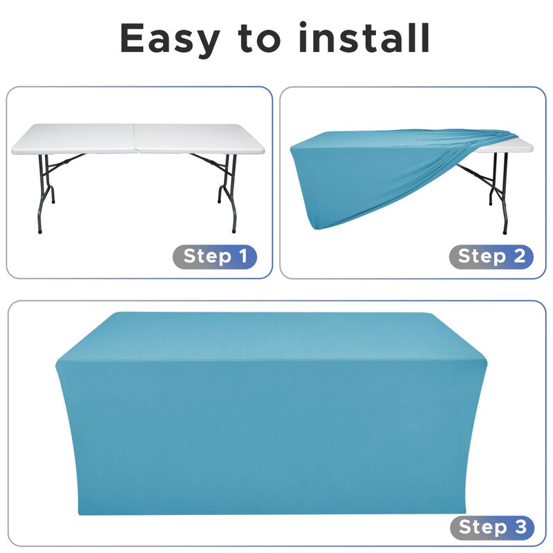 Nasitos Fitted Table Covers Stretch Spandex - 96 x 30 Inch - 2 Pack Turquoise Rectangle Table Clothes for 8 Foot Folding Tables  Fabric Tablecloths for Parties  Trade Show  Craft Show - Image 4