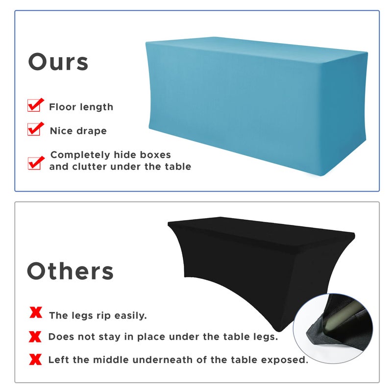 Nasitos Fitted Table Covers Stretch Spandex - 96 x 30 Inch - 2 Pack Turquoise Rectangle Table Clothes for 8 Foot Folding Tables  Fabric Tablecloths for Parties  Trade Show  Craft Show - Image 5