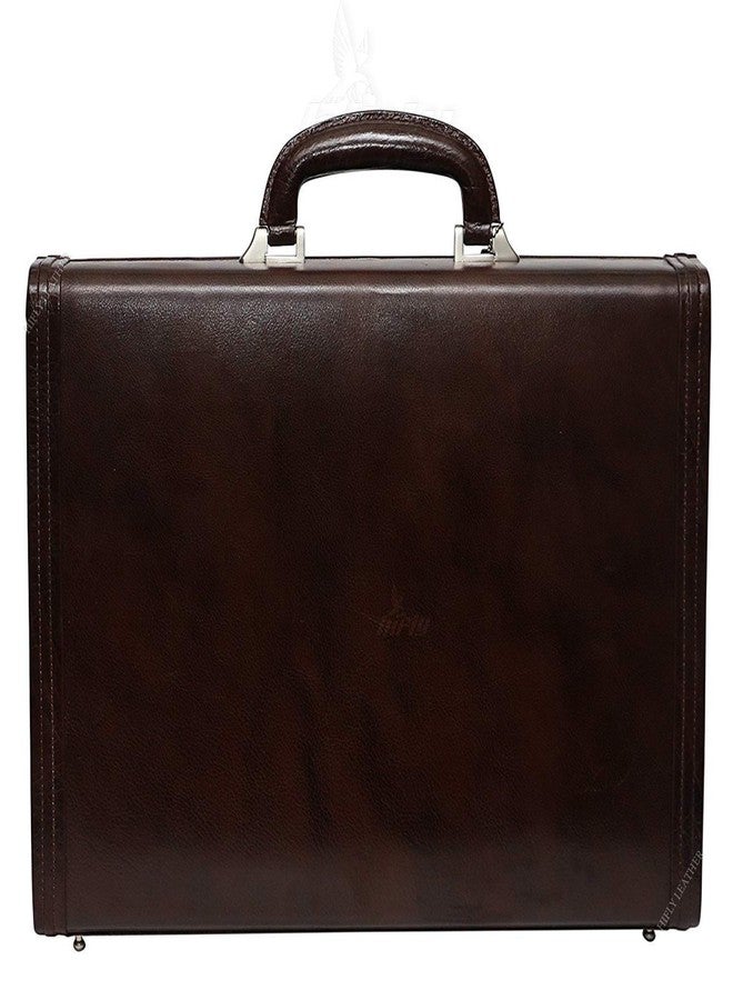 Hifly Leather Briefcase for Men - Unisex - Strap Stitched Around - Hard Briefcase - Office Bag - Leather Accessories - 3 Digit Combo Lock - Leather Suitcase - 15.6" Laptop Briefcase - Luggage - Brown - Image 1