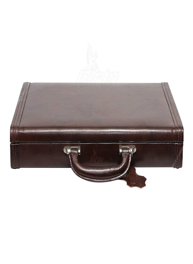 Hifly Leather Briefcase for Men - Unisex - Strap Stitched Around - Hard Briefcase - Office Bag - Leather Accessories - 3 Digit Combo Lock - Leather Suitcase - 15.6" Laptop Briefcase - Luggage - Brown - Image 2