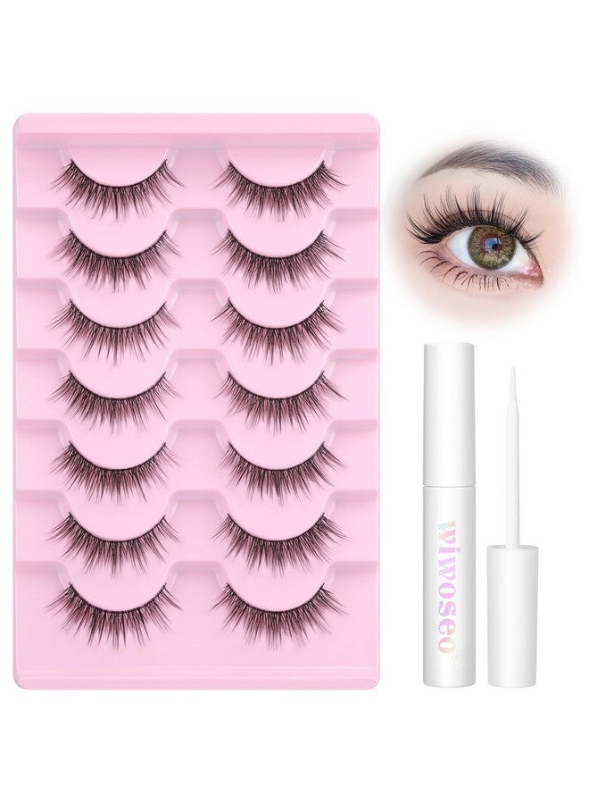 wiwoseo Wispy Lashes Natural Look Eyelashes with Glue Short Lashes Anime Eyelashes Cat Eye Lashes Kit Strip Lashes Extension C Curl False Eyelashes 7 Pairs Natural Eyelashes - Image 1
