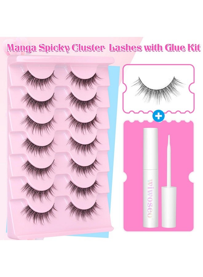 wiwoseo Wispy Lashes Natural Look Eyelashes with Glue Short Lashes Anime Eyelashes Cat Eye Lashes Kit Strip Lashes Extension C Curl False Eyelashes 7 Pairs Natural Eyelashes - Image 2