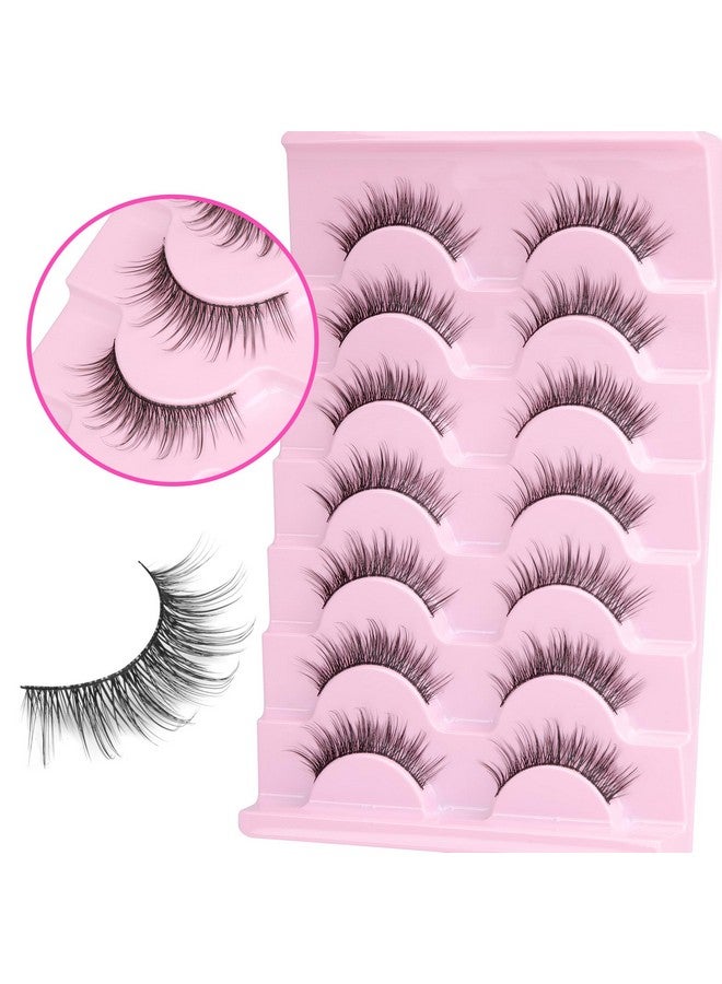 wiwoseo Wispy Lashes Natural Look Eyelashes with Glue Short Lashes Anime Eyelashes Cat Eye Lashes Kit Strip Lashes Extension C Curl False Eyelashes 7 Pairs Natural Eyelashes - Image 4