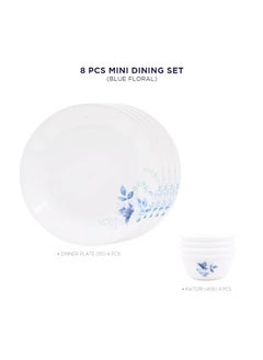 Corelle Corelle Blue Floral Mini Dining Set (K) - 8 Pcs | for Family of 4 | Break & Chip Resistant | Lightweight & Durable | Microwave & Dishwasher Safe  - Image 2