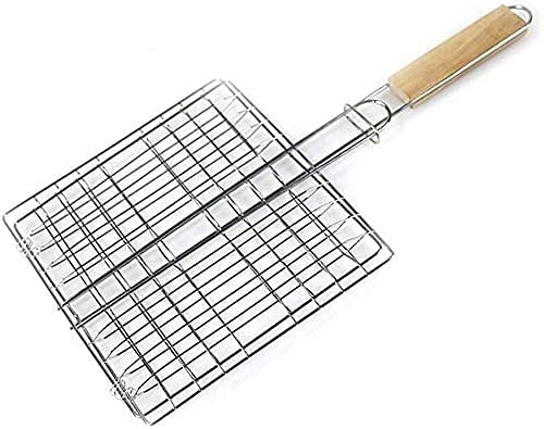 TRAY Stainless Steel BBQ Barbecue Square Wire Grill Basket Pan with Wooden Handle for Home Kitchen L60 x W 35 x H6CM - Image 5