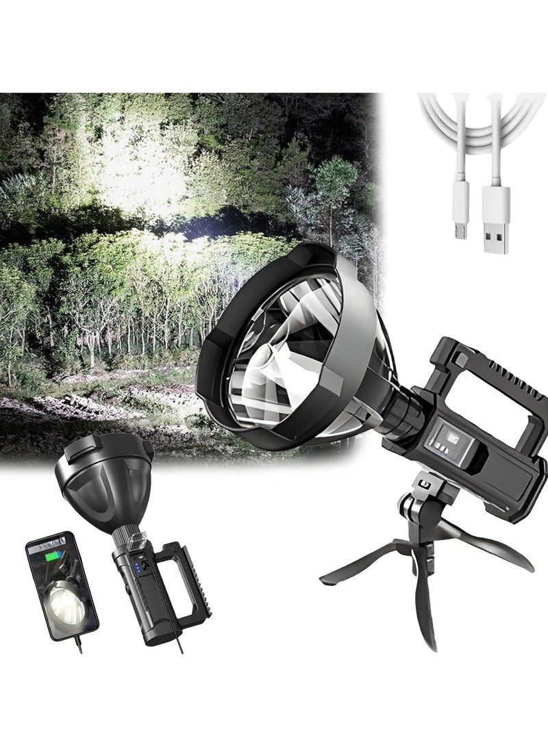 general Rechargeable Spotlight Flashlight High Lumen, Super Bright LED Searchlight Waterproof 4 Modes Handheld Spotlight with Tripod for Emergency, Fishing, Hiking, Camping - Image 1