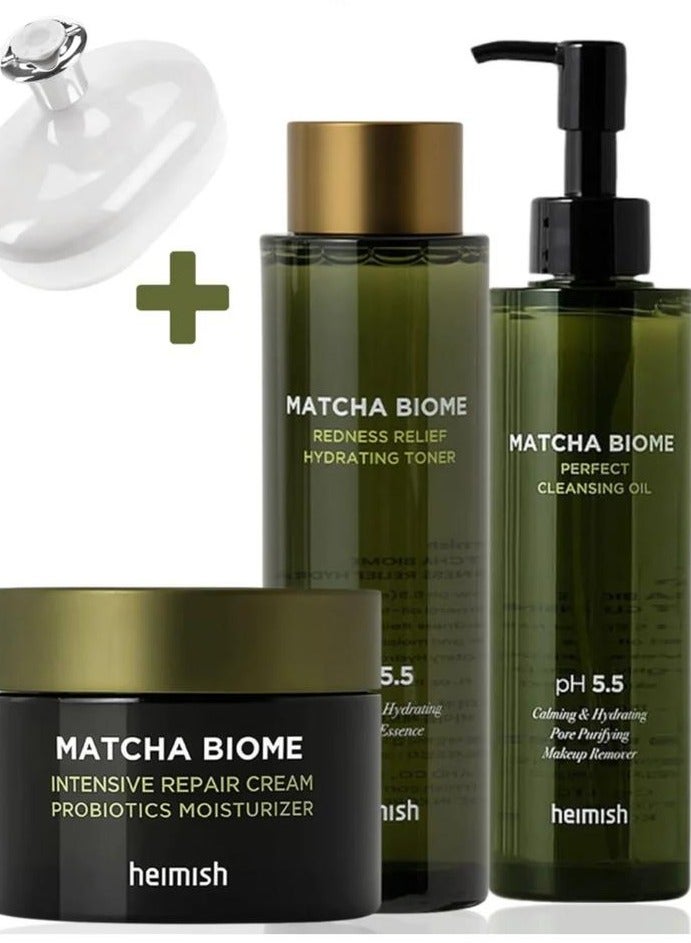 Heimish Heimish Heimish Matcha Biome Ultimate Skin Soothing Set: Cleansing Oil, Redness Relief Toner, Intensive Repair Cream & Face Scrubber