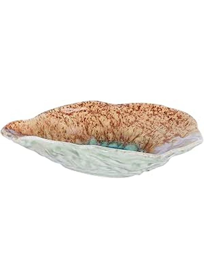 Porcelain Oyster Shell Snack Tray 7 5 Inch Teal Green Glazed Serving Plate For Appetizers - Image 1