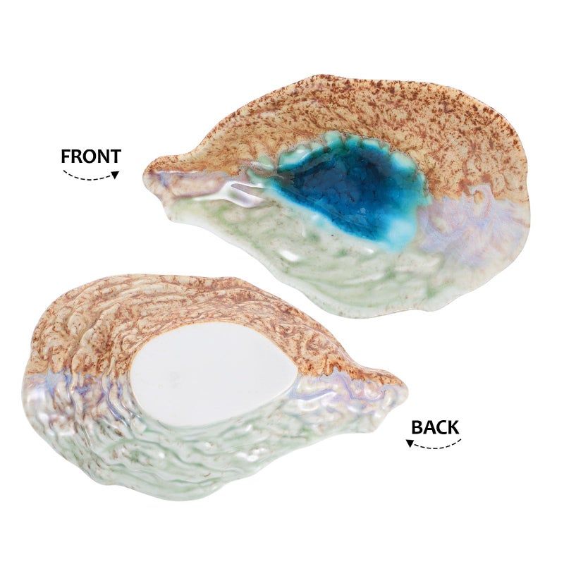 Porcelain Oyster Shell Snack Tray 7 5 Inch Teal Green Glazed Serving Plate For Appetizers - Image 4