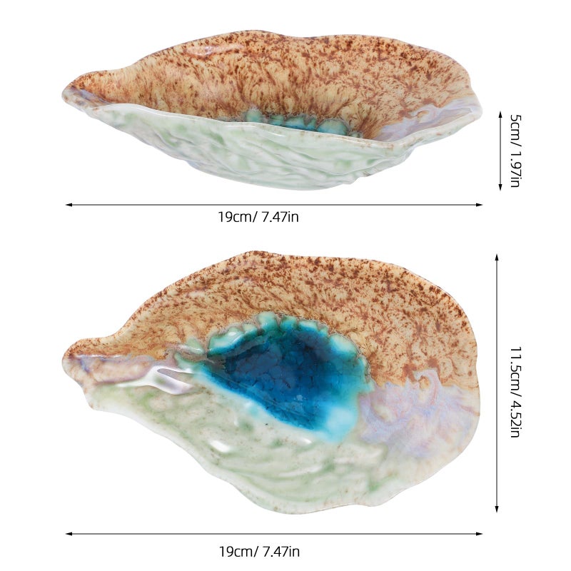 Porcelain Oyster Shell Snack Tray 7 5 Inch Teal Green Glazed Serving Plate For Appetizers - Image 3