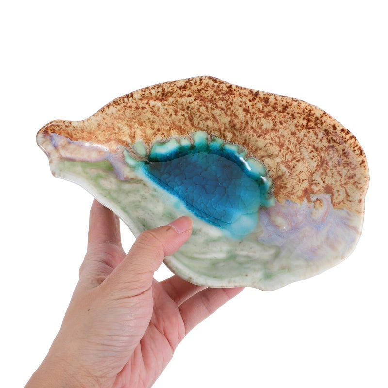 Porcelain Oyster Shell Snack Tray 7 5 Inch Teal Green Glazed Serving Plate For Appetizers - Image 5