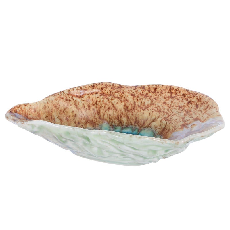 Porcelain Oyster Shell Snack Tray 7 5 Inch Teal Green Glazed Serving Plate For Appetizers - Image 2