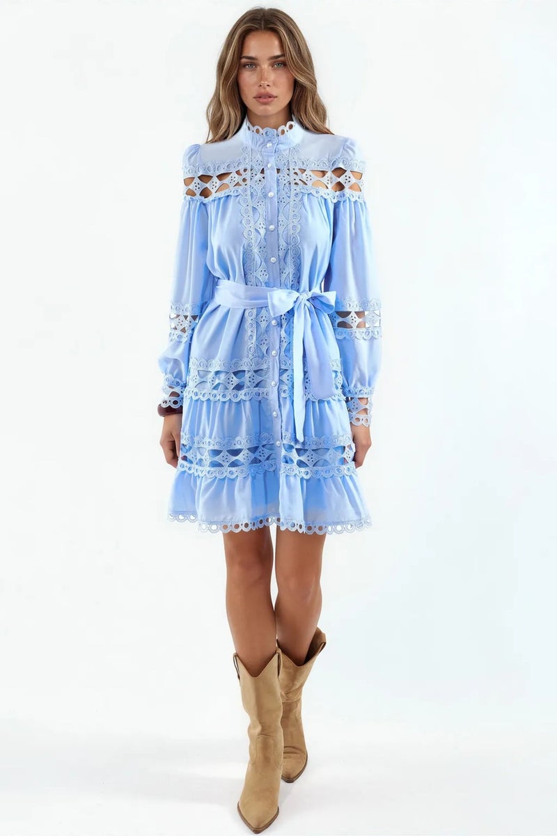 Jennyfer Belted Lace Mini Dress - Image 1