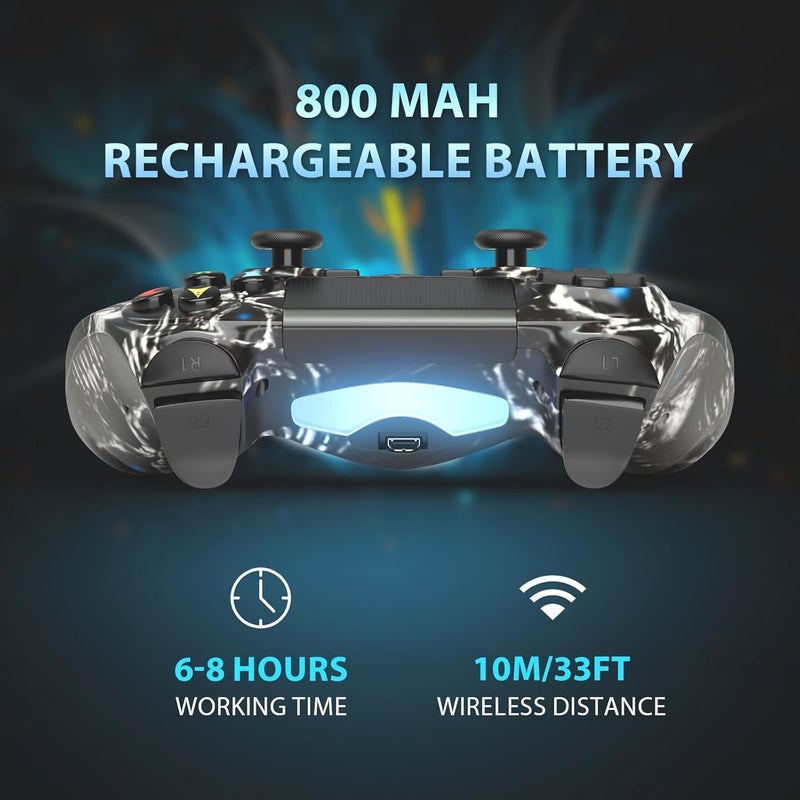 2 Pack Wireless Controller for PS4, Game Controller Compatible with Playstation 4/Slim/Pro/PC, with Dual Vibration/6-axis Motion Sensor/Stereo Headset Jack/Touchpad/800mAh battery(Blue and Skull) - Image 3