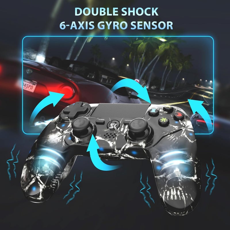 2 Pack Wireless Controller for PS4, Game Controller Compatible with Playstation 4/Slim/Pro/PC, with Dual Vibration/6-axis Motion Sensor/Stereo Headset Jack/Touchpad/800mAh battery(Blue and Skull) - Image 4