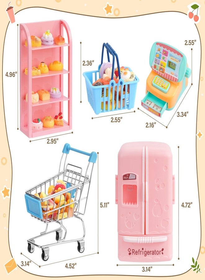 kapeiluo 165Pcs Mini Shopping Cart Basket Miniature Food Drink Toy Supermarket Metal Handcart Shelves Cash Register Fridge Food Scale Trolley Dollhouse Store Grocery Accessories Kitchen Play Game Party Model - Image 3