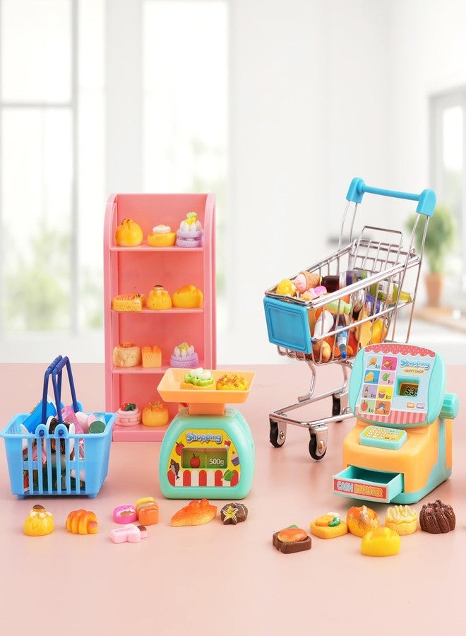 kapeiluo 165Pcs Mini Shopping Cart Basket Miniature Food Drink Toy Supermarket Metal Handcart Shelves Cash Register Fridge Food Scale Trolley Dollhouse Store Grocery Accessories Kitchen Play Game Party Model - Image 4