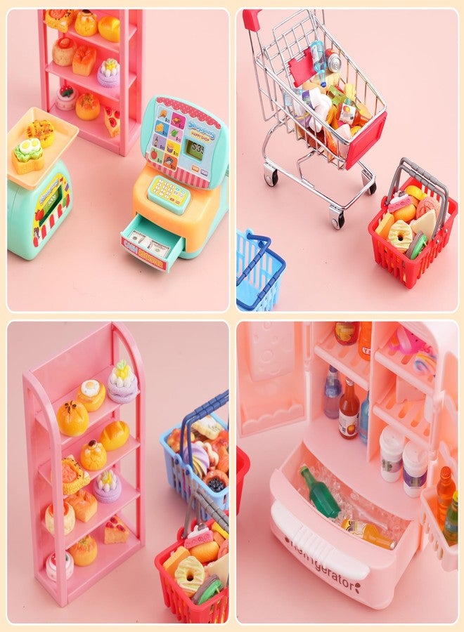kapeiluo 165Pcs Mini Shopping Cart Basket Miniature Food Drink Toy Supermarket Metal Handcart Shelves Cash Register Fridge Food Scale Trolley Dollhouse Store Grocery Accessories Kitchen Play Game Party Model - Image 5