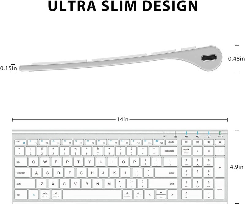 iClever BK10 Bluetooth Keyboard, Universal Bluetooth 5.1 Wireless Keyboard with Number Pad, Ergonomic Design, Multi-Device Compatibility, Stable Connection for Mac, iPad, iPhone, Android, Windows - Image 5