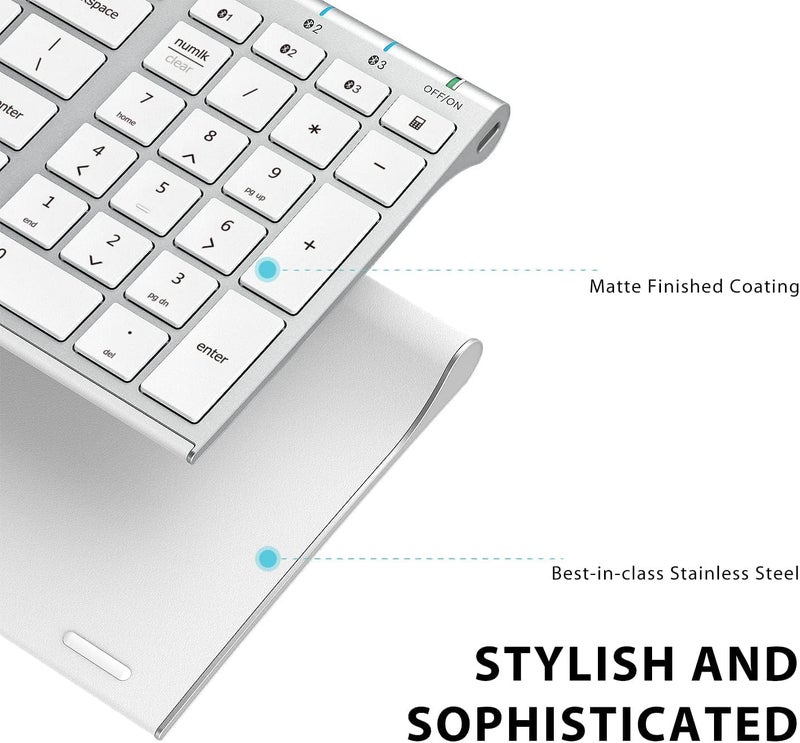 iClever BK10 Bluetooth Keyboard, Universal Bluetooth 5.1 Wireless Keyboard with Number Pad, Ergonomic Design, Multi-Device Compatibility, Stable Connection for Mac, iPad, iPhone, Android, Windows - Image 4