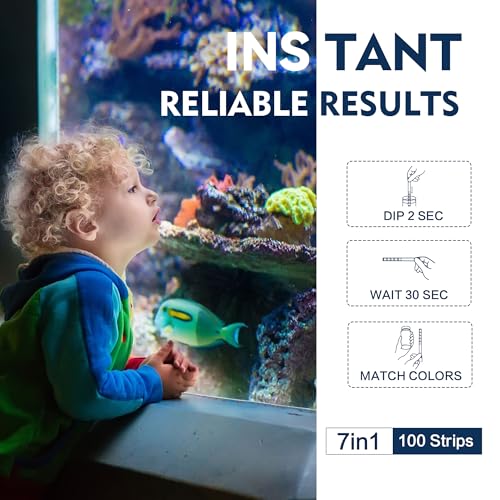 DIPSTIK Aquarium Test Strips, 7-Way Freshwater Saltwater Fish Tank Pond Test Kit, 100 Strips, Nitrate, Nitrite, Chlorine, Hardness, Alkalinity, Carbonate, pH - Image 5