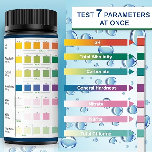 DIPSTIK Aquarium Test Strips, 7-Way Freshwater Saltwater Fish Tank Pond Test Kit, 100 Strips, Nitrate, Nitrite, Chlorine, Hardness, Alkalinity, Carbonate, pH - Image 2
