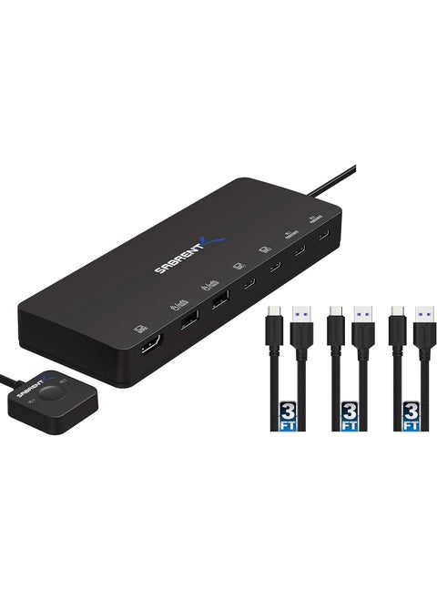 SABRENT 2Port USB TypeC KVM Switch with 60 Watt Power Delivery Option  3Pack 22AWG Premium 3ft USBC to USB A 30