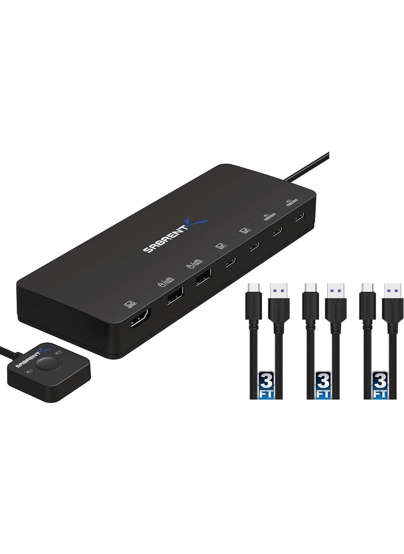 SABRENT 2Port USB TypeC KVM Switch with 60 Watt Power Delivery Option  3Pack 22AWG Premium 3ft USBC to USB A 30