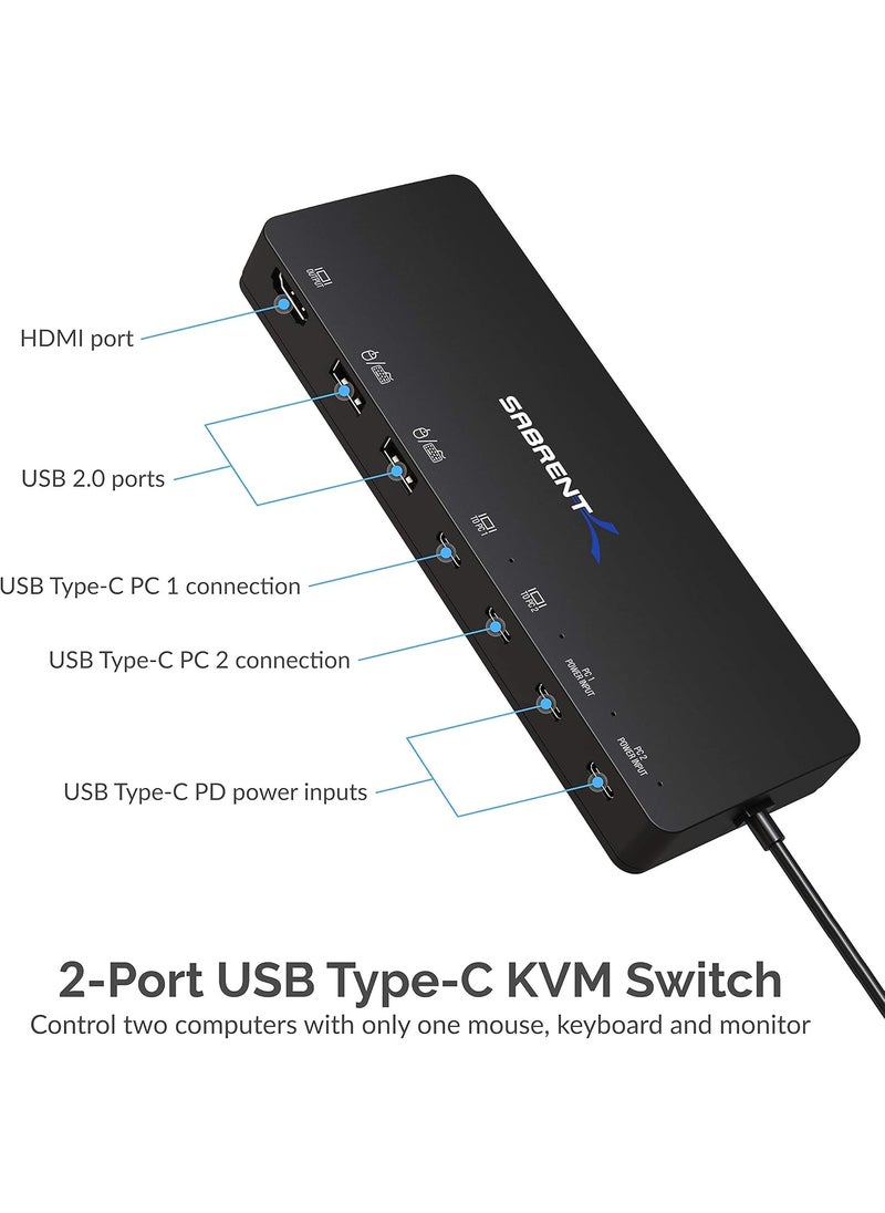 SABRENT 2Port USB TypeC KVM Switch with 60 Watt Power Delivery Option  3Pack 22AWG Premium 3ft USBC to USB A 30