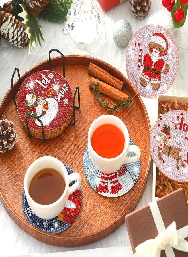Suttmin 12 Pcs Christmas Diamond Painting Coasters Kits with Holder Diamond Art Christmas Coaster for Adults DIY Art and Craft Supplies(Santa Claus) - Image 4