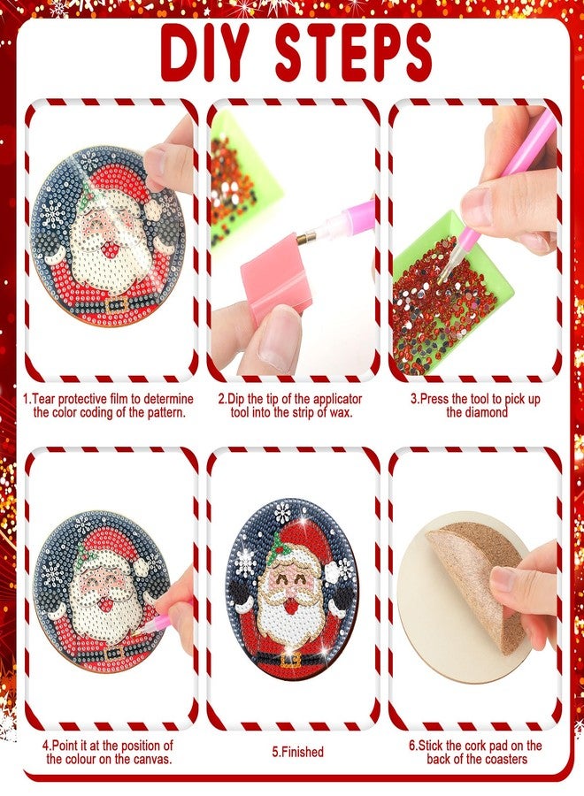 Suttmin 12 Pcs Christmas Diamond Painting Coasters Kits with Holder Diamond Art Christmas Coaster for Adults DIY Art and Craft Supplies(Santa Claus) - Image 3