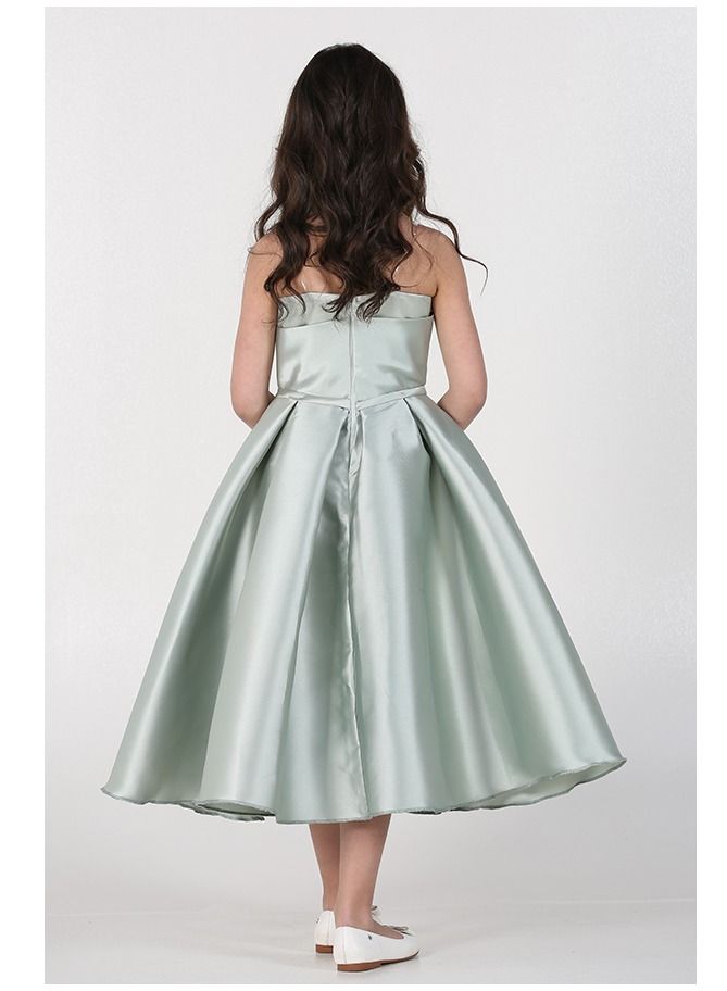 Modern Design A luxurious evening dress for girls, of Mikado taffeta material, distinguished by an elegant touch in the chest and decorated with an elegant belt inlaid with luxurious crystal beads from the bottom,  - Image 3