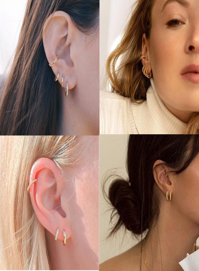 أليكس كرافت طقم من 3 أزواج من الأقراط الحلقية الصغيرة للنساء، مصنوعة من الذهب عيار 14 قيراطاً، مضادة للحساسية، خفيفة الوزن، وعصرية. - Image 3