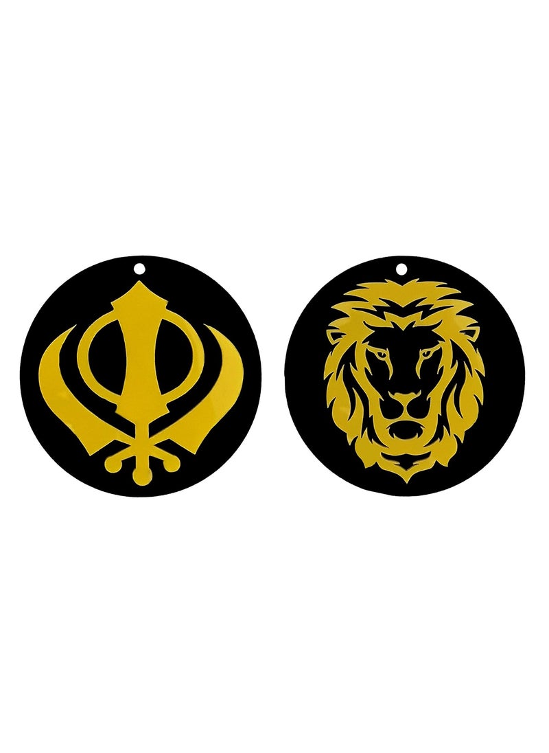 Divya Mantra Divya Mantra Sikh Khanda for Car Home Wall Decor Temple Pooja Items Sacred Religious Decorative Showpiece Car Interior Hanging Accessories Sri Khanda Sahib Lion Sher Good Luck Charm Yellow  - Image 1