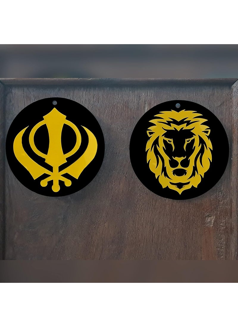 Divya Mantra Divya Mantra Sikh Khanda for Car Home Wall Decor Temple Pooja Items Sacred Religious Decorative Showpiece Car Interior Hanging Accessories Sri Khanda Sahib Lion Sher Good Luck Charm Yellow  - Image 5