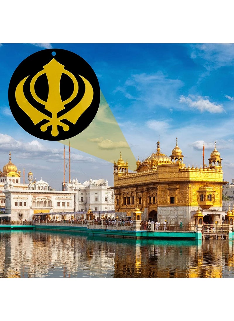 Divya Mantra Divya Mantra Sikh Khanda for Car Home Wall Decor Temple Pooja Items Sacred Religious Decorative Showpiece Car Interior Hanging Accessories Sri Khanda Sahib Lion Sher Good Luck Charm Yellow  - Image 3