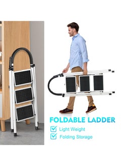 DubaiGallery 3 Steps Ladder Folding Step Stool With Anti Slip Sturdy And Wide Pedal Lightweight Portable Multi Use Stepladder For Home And Kitchen Foldable Ladder Space Saving  - Image 3
