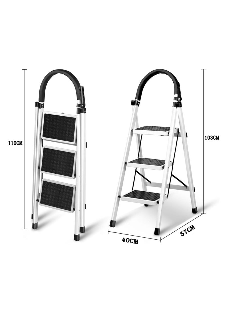 DubaiGallery 3 Steps Ladder Folding Step Stool With Anti Slip Sturdy And Wide Pedal Lightweight Portable Multi Use Stepladder For Home And Kitchen Foldable Ladder Space Saving  - Image 4