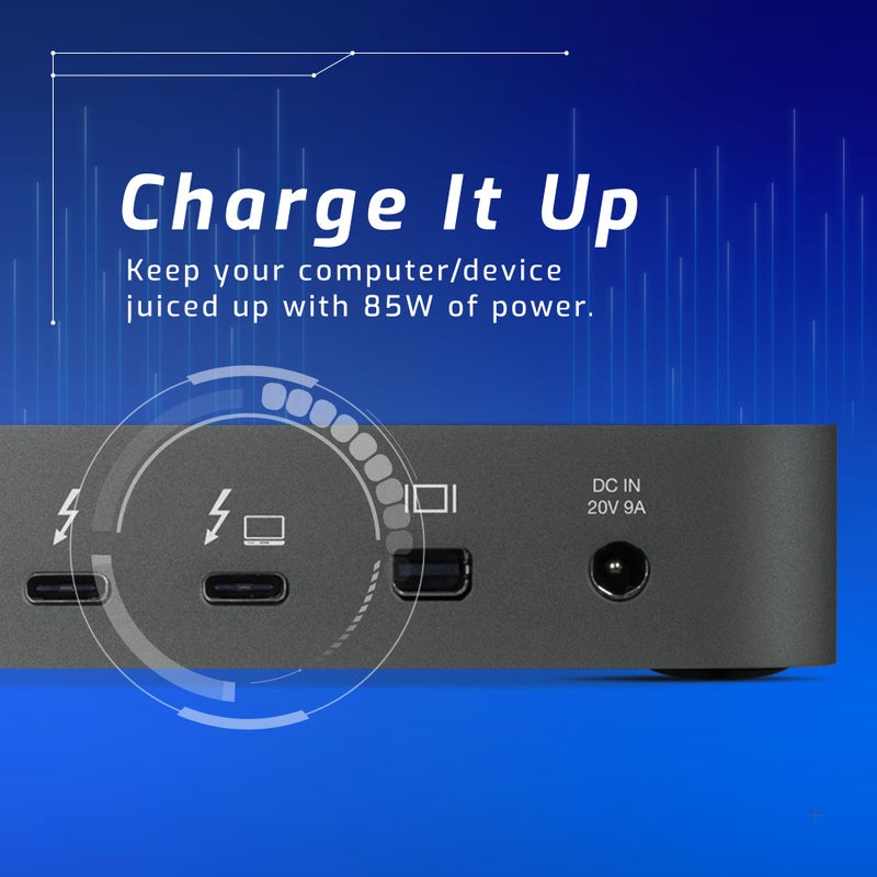 OWC محطة Thunderbolt بـ 14 منفذ، شحن 85 واط، (2) Thunderbolt بسرعة 40 Gb/s (USB-C)، (5) USB 3.2 نوع-A، USB 3.2 (10Gb/s) نوع-C، Mini DisplayPort، GbE، صوت، عرض 5K واحد أو عرضين 4K، كابل، لجهاز Mac/PC - Image 3
