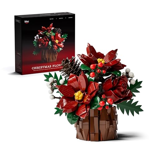 Nifeliz Poinsettia Flowers Building Set Artificial Poinsettia Floral Arrangement for Adults Tabletop Flower Decor for Home or Desk Display 767 PCS NF10347 - Image 1