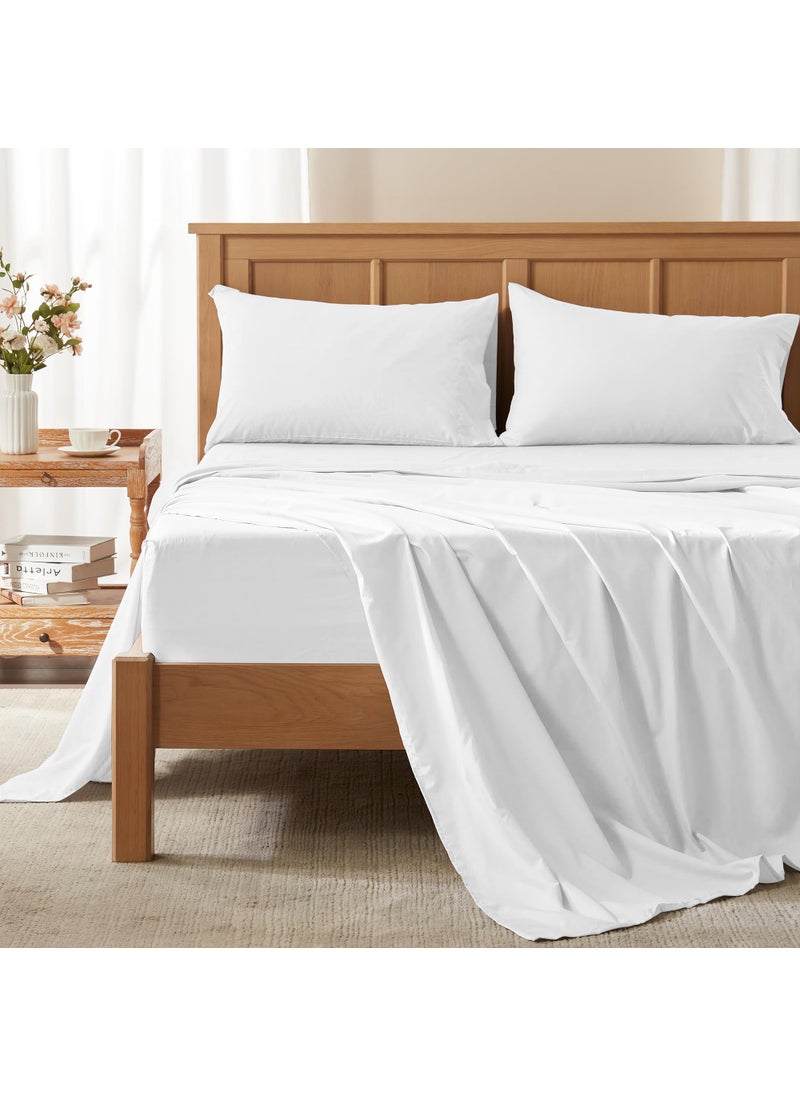 Comfort Spaces Comfort Spaces Coolmax Moisture Wicking Sheet Set Soft Fade Resistant All Elastic Deep Pocket Fits Up to 16 Mattress  Warm Weather Cooling Sheets for Night Sweats Cal King White 4 Piece 