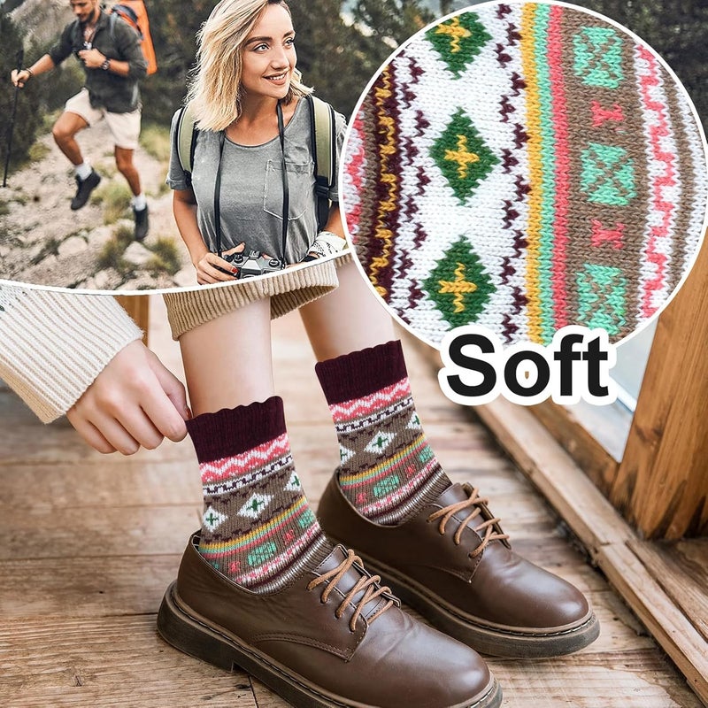 Luckam Wool Socks, 5 Pairs Winter Warm Thick Crew Knit Socks, Vintage Cozy Soft Lovely Socks, Cabin Gifts for Women Men - Image 4