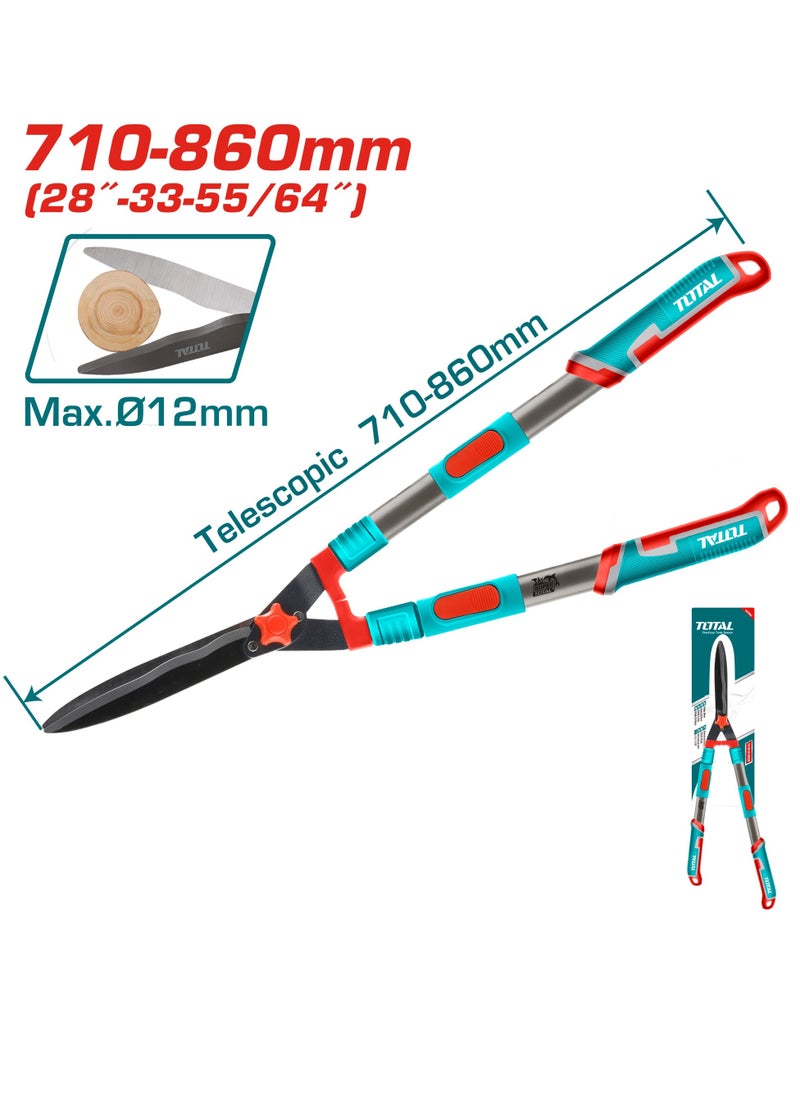 TOTAL Super TOTAL Telescopic Hedge Shear 710-860mm with SK5 Steel Blade - Wavy, Heat-Treated & Teflon-Coated for Efficient Cutting in Large Areas, Adjustable Length, Ideal for Garden Trimming and Pruning  - Image 1