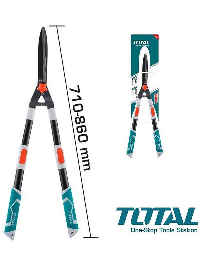 TOTAL Super TOTAL Telescopic Hedge Shear 710-860mm with SK5 Steel Blade - Wavy, Heat-Treated & Teflon-Coated for Efficient Cutting in Large Areas, Adjustable Length, Ideal for Garden Trimming and Pruning  - Image 2
