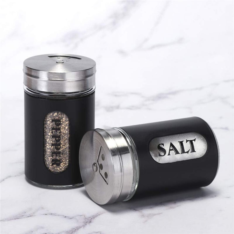 STJKBDFC Salt and Pepper Shakers Stainless Steel and Glass Set with Adjustable Pour Holes (Black) - Image 3