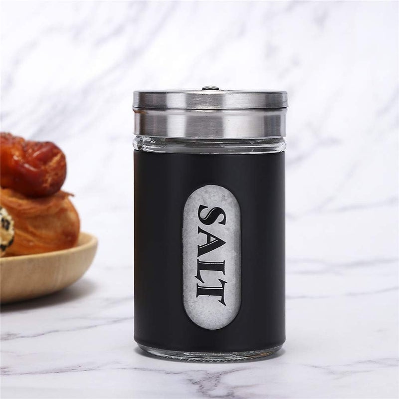 STJKBDFC Salt and Pepper Shakers Stainless Steel and Glass Set with Adjustable Pour Holes (Black) - Image 4