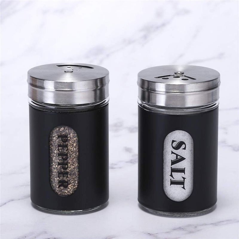 STJKBDFC Salt and Pepper Shakers Stainless Steel and Glass Set with Adjustable Pour Holes (Black) - Image 2
