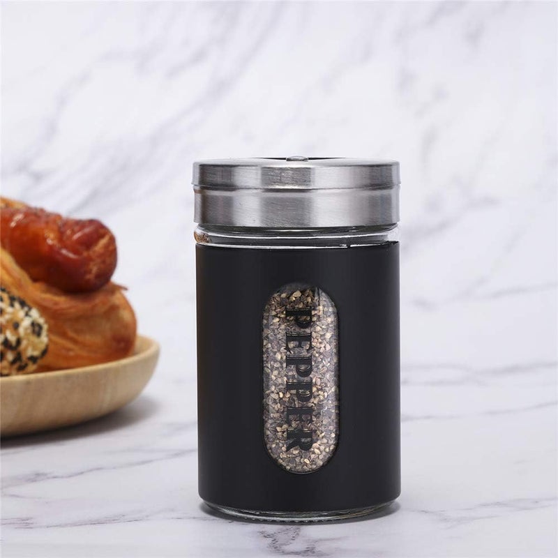 STJKBDFC Salt and Pepper Shakers Stainless Steel and Glass Set with Adjustable Pour Holes (Black) - Image 5